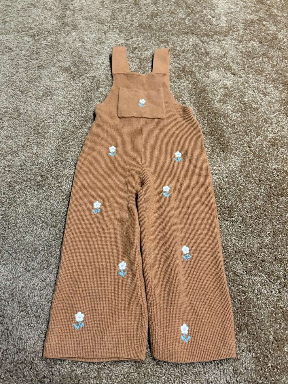 Zara Brown Knit Floral Embroidered Overalls 2-3t